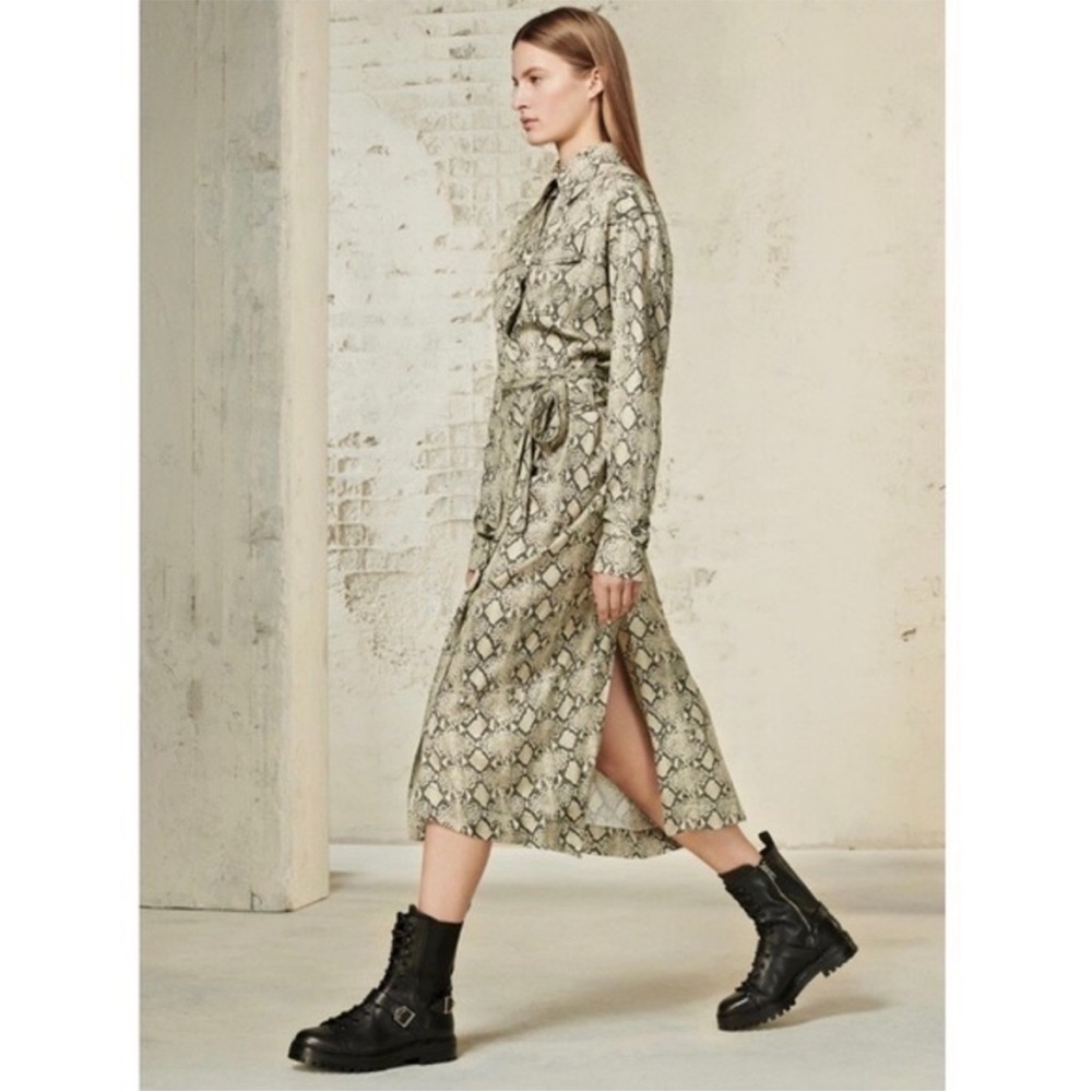 Zara Srpls Women’s Long Sleeve Belted Midi Wrap Dress Snake Print Size Large